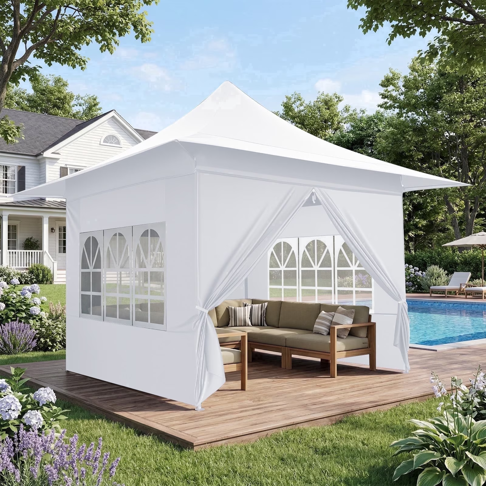Hoteel 13x13 Pop up Canopy with 4 Removable Sidewalls, Outdoor Canopy Tents for Parties Wedding, High Stability, Instant Sun Protection Shelter with Upgrade Raised Roof and Carry Bag