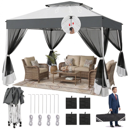 HOTEEL 10x10 Pop up Gazebo with 4 Sidewalls,Waterproof Tent for Parties Wedding Event,Instant Outdoor Gazebos with Carry Bag,Stakes,Ropes & Sandbags