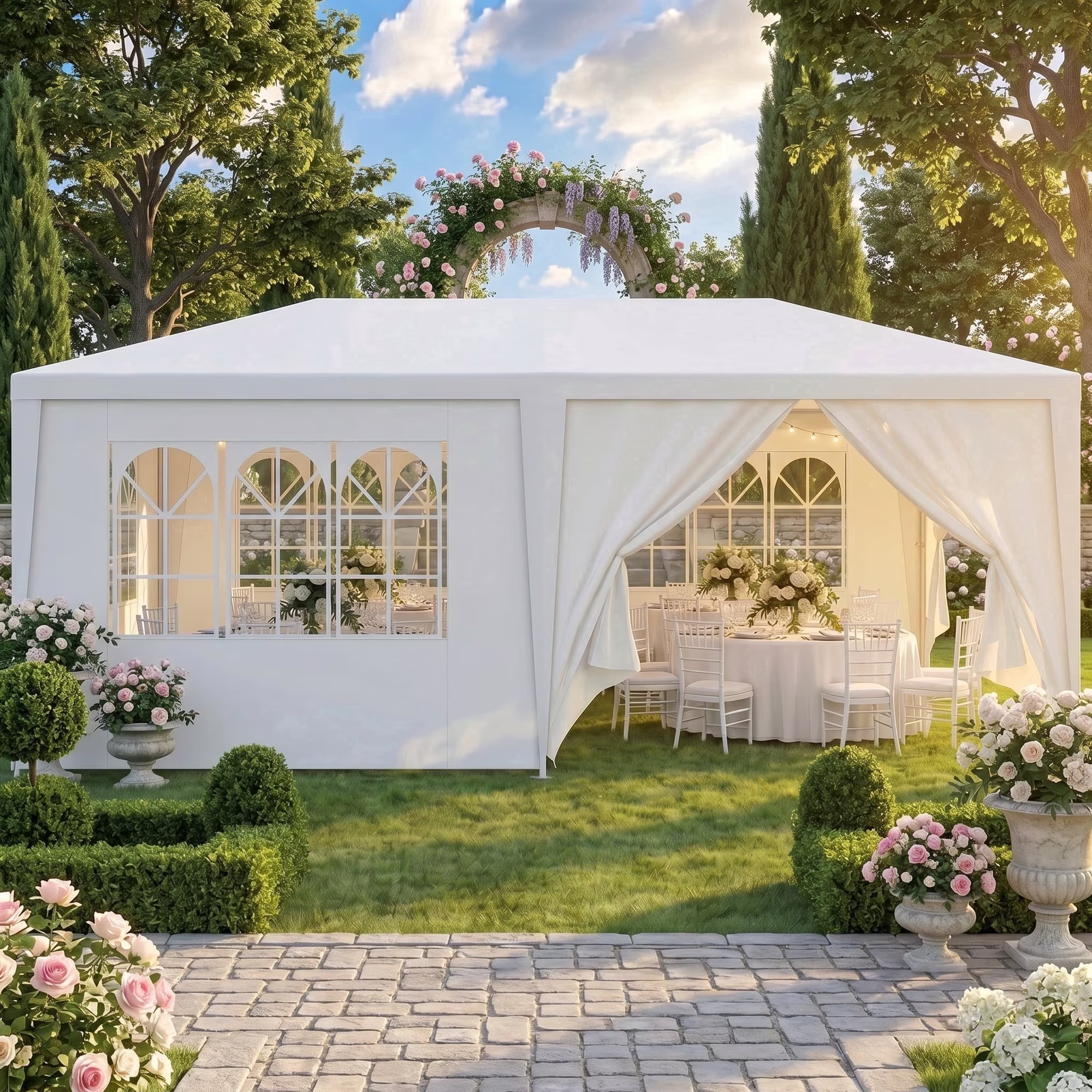 HOTEEL 10x20 Party Tent with 4 Sidewalls, Waterproof Outdoor Shade Canopy Tents for Parties Wedding, Bbq, Patio & Camping, Events, White