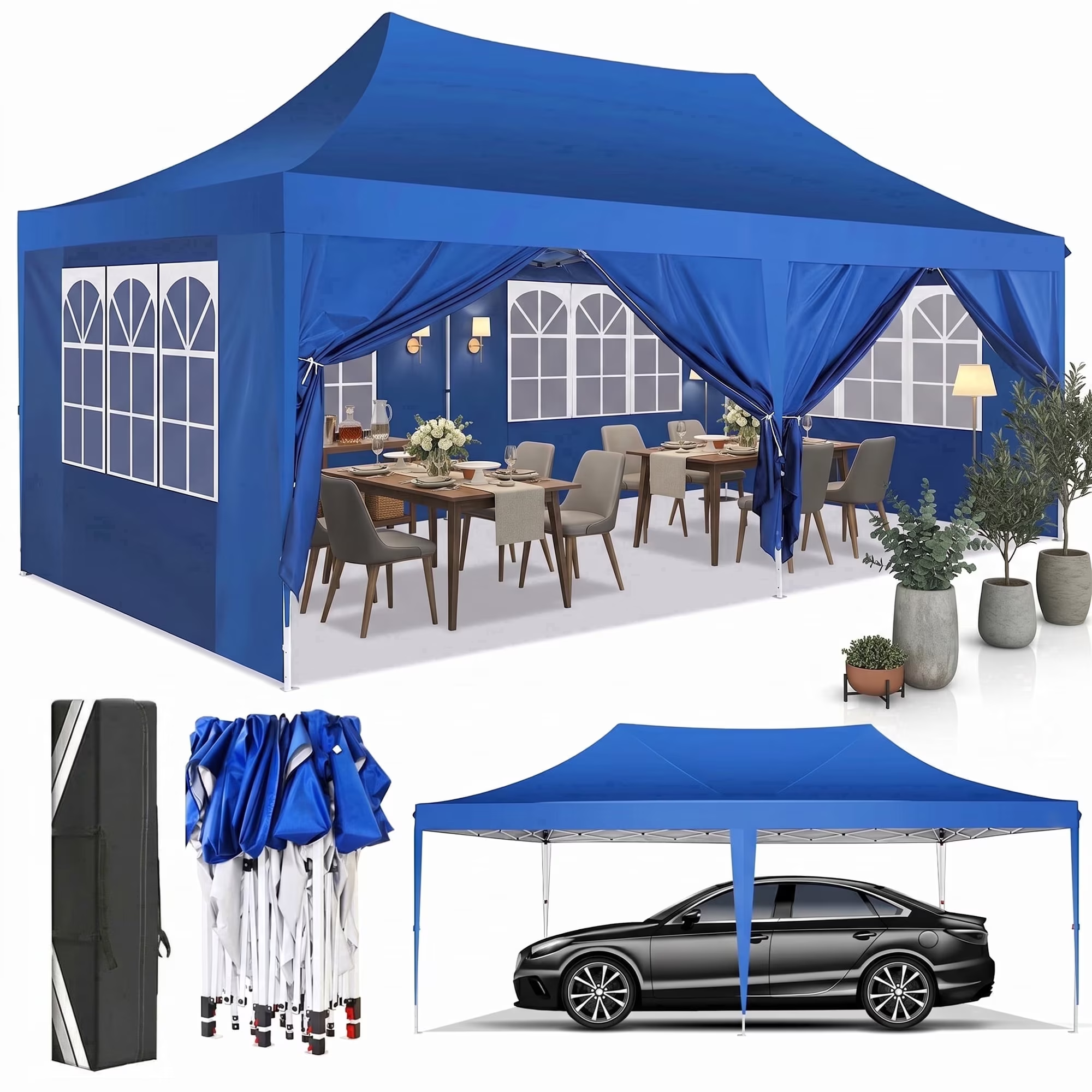 HOTEEL 10x10 Pop up Gazebo with 4 Sidewalls,Waterproof Tent for Parties Wedding Event,Instant Outdoor Gazebos with Carry Bag,Stakes,Ropes & Sandbags