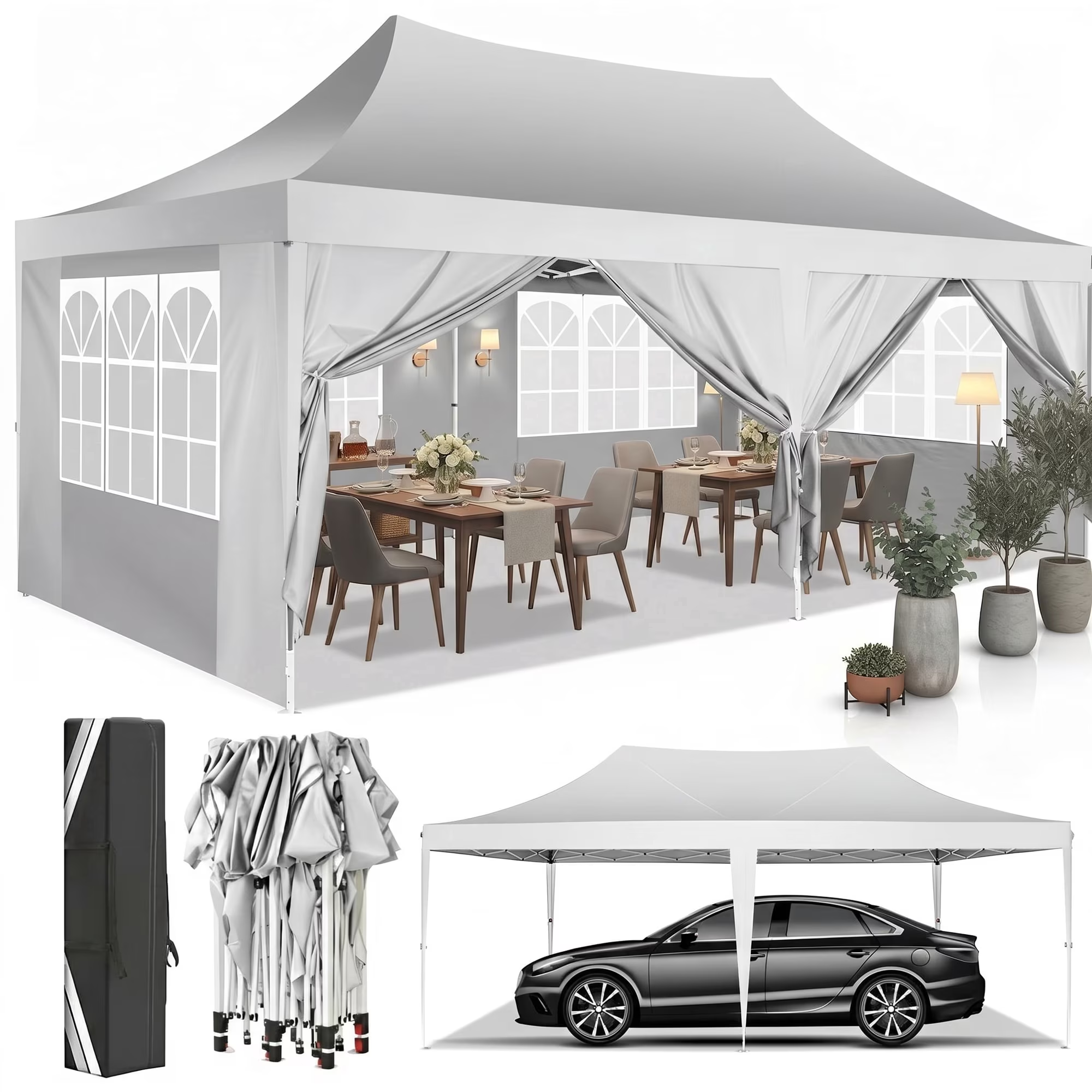 HOTEEL 10x10 Pop up Gazebo with 4 Sidewalls,Waterproof Tent for Parties Wedding Event,Instant Outdoor Gazebos with Carry Bag,Stakes,Ropes & Sandbags