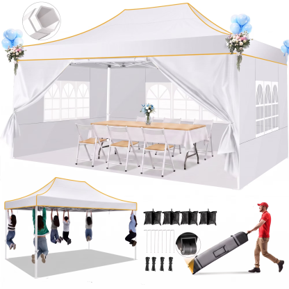HOTEEL 10x15 Pop Up Canopy Tent Heavy Duty with 4 Sidewalls,Tents for Parties Outdoor Canopy Event Tent Wedding with Roller Bag,UV 50+ & Upgraded No Water Accumulation,Thick Hexagonal Legs