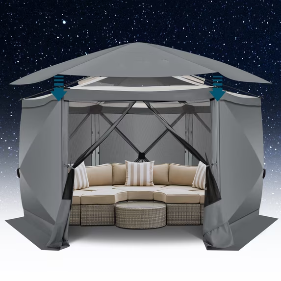 Hoteel Camping Gazebo Screen Tent, Pop-up Canopy Shelter with Mesh Windows, Portable Carry Bag, Stakes, Waterproof, UV 50+, Large Shade Tents for Outdoor Camping, Backyard