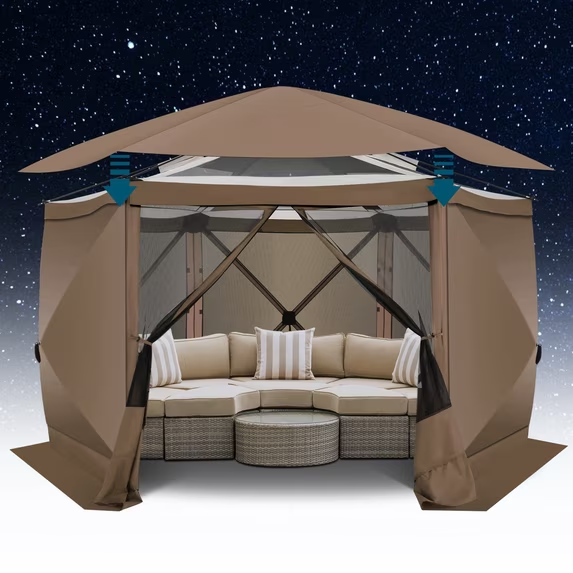 Hoteel Camping Gazebo Screen Tent, Pop-up Canopy Shelter with Mesh Windows, Portable Carry Bag, Stakes, Waterproof, UV 50+, Large Shade Tents for Outdoor Camping, Backyard