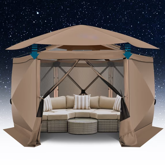 Hoteel Camping Gazebo Screen Tent, Pop-up Canopy Shelter with Mesh Windows, Portable Carry Bag, Stakes, Waterproof, UV 50+, Large Shade Tents for Outdoor Camping, Backyard