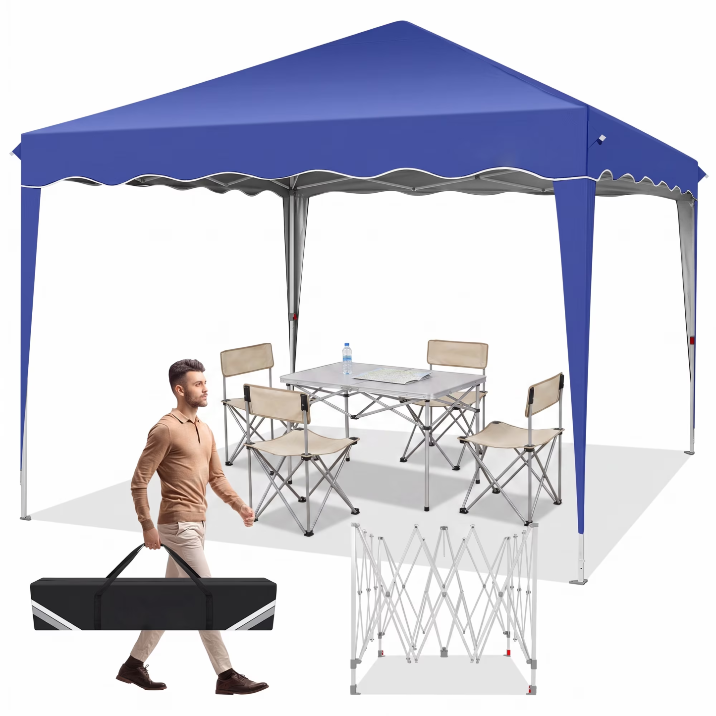 HOTEEL 10x10 Pop Up Canopy Outdoor Shade, Easy Up Sun Shelter with One Person Set Up Center Lock, Commercial Instant Canopy Tent, Portable Instant Camping Beach Canopy Tents for Parties, Beach