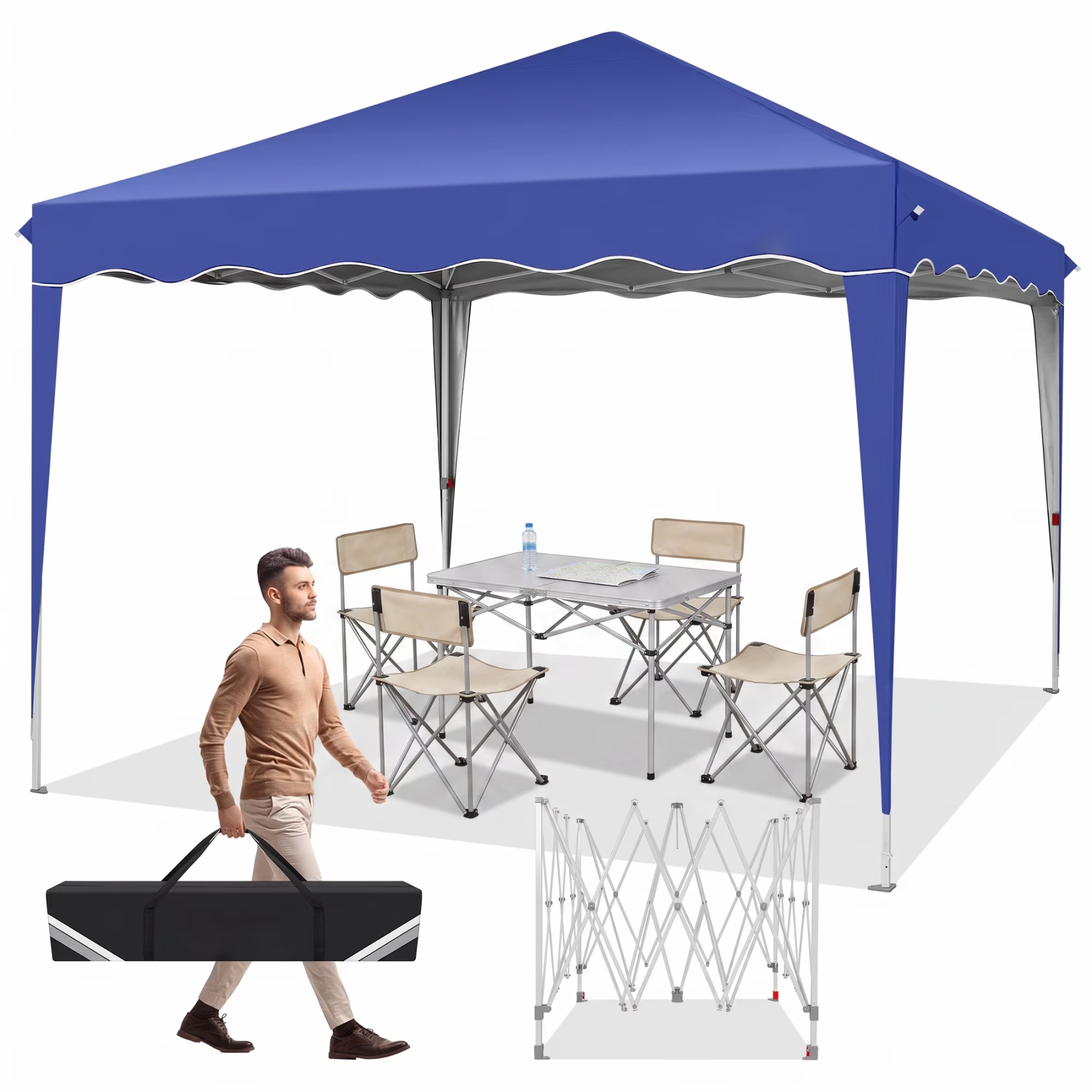 HOTEEL 10x10 Pop Up Canopy Outdoor Shade, Easy Up Sun Shelter with One Person Set Up Center Lock, Commercial Instant Canopy Tent, Portable Instant Camping Beach Canopy Tents for Parties, Beach
