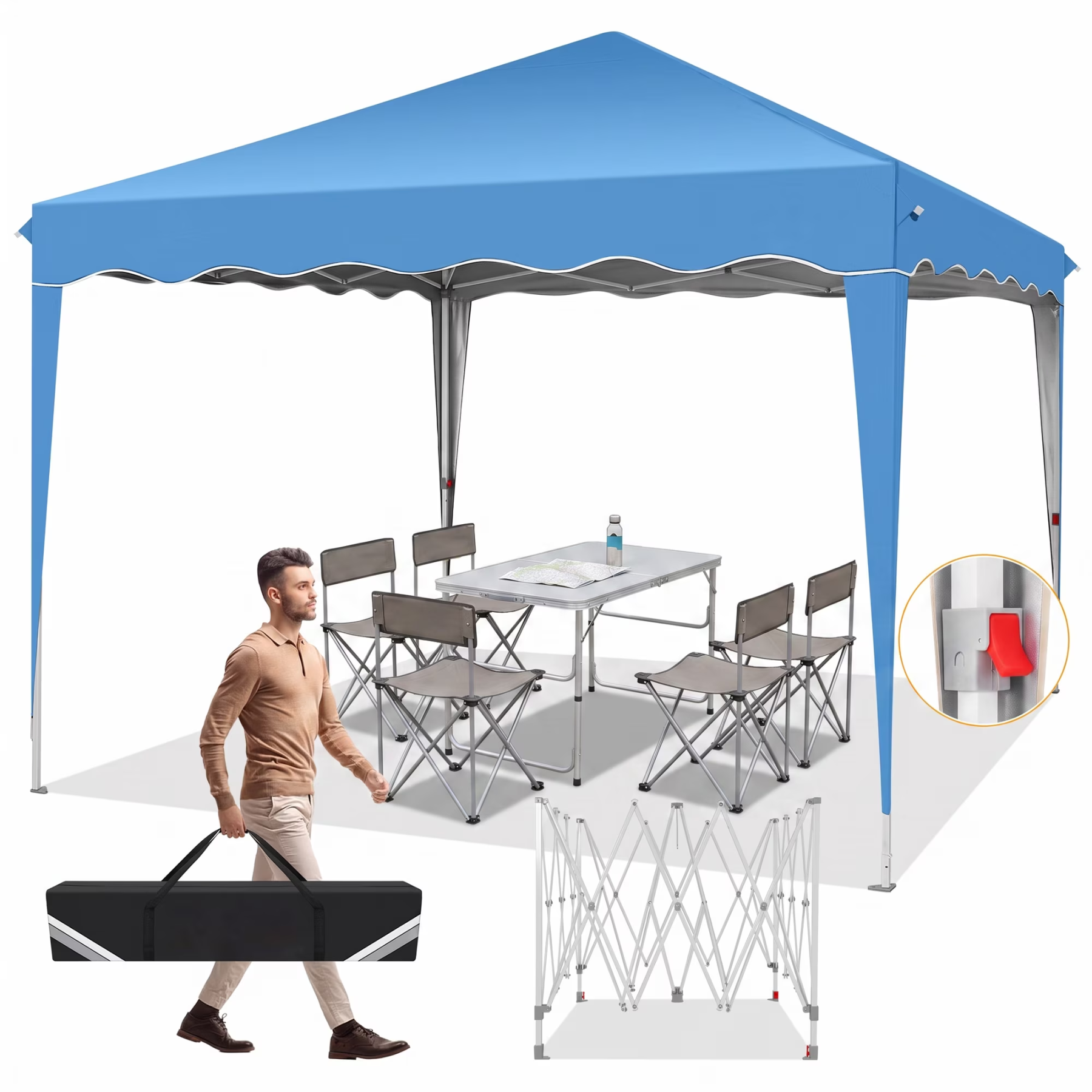 HOTEEL 10x10 Pop Up Canopy Outdoor Shade, Easy Up Sun Shelter with One Person Set Up Center Lock, Commercial Instant Canopy Tent, Portable Instant Camping Beach Canopy Tents for Parties, Beach