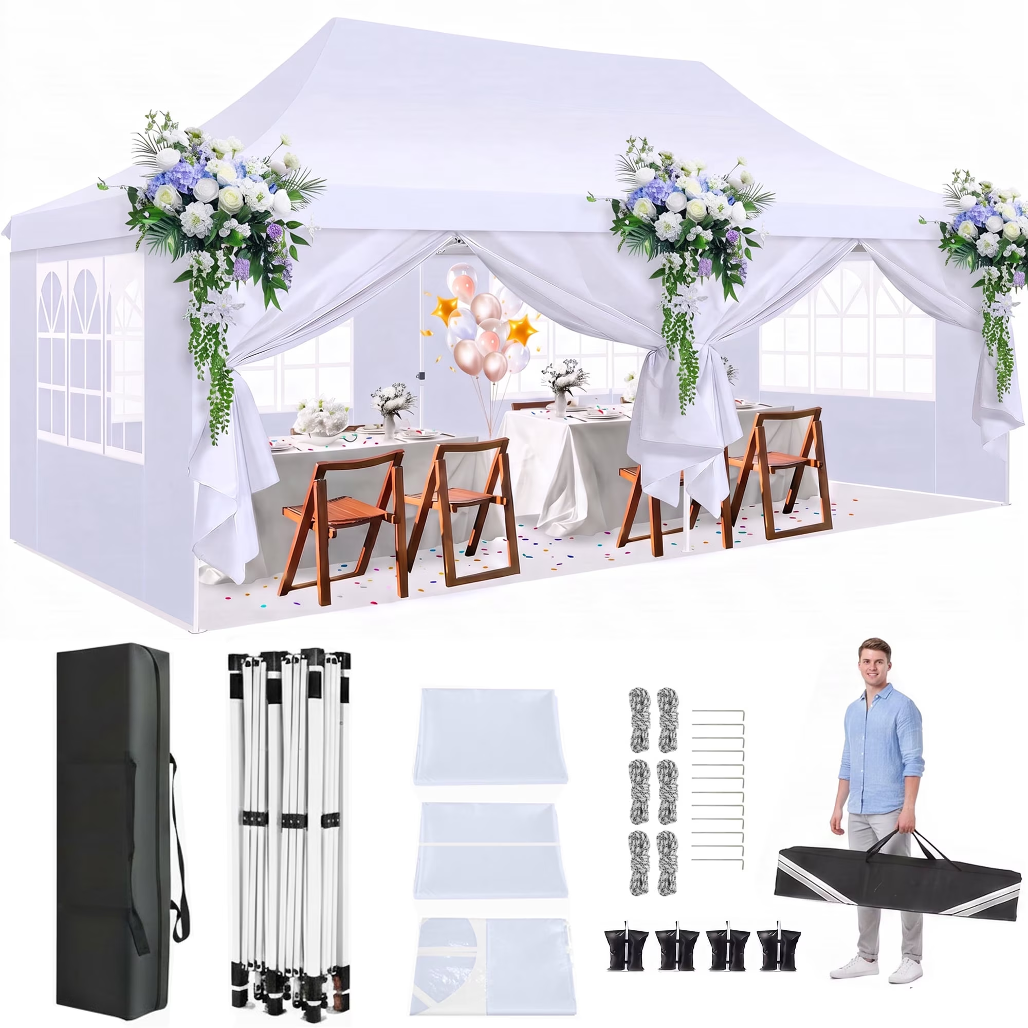 HOTEEL 10x10 Pop Up Canopy Outdoor Shade, Easy Up Sun Shelter with One Person Set Up Center Lock, Commercial Instant Canopy Tent, Portable Instant Camping Beach Canopy Tents for Parties, Beach