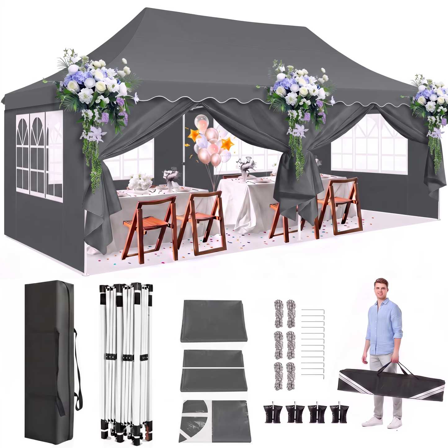 HOTEEL 10x10 Pop Up Canopy Outdoor Shade, Easy Up Sun Shelter with One Person Set Up Center Lock, Commercial Instant Canopy Tent, Portable Instant Camping Beach Canopy Tents for Parties, Beach