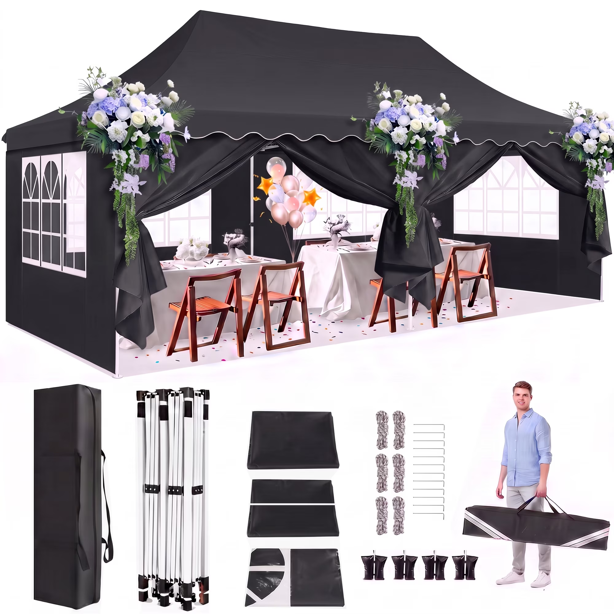 HOTEEL 10x10 Pop Up Canopy Outdoor Shade, Easy Up Sun Shelter with One Person Set Up Center Lock, Commercial Instant Canopy Tent, Portable Instant Camping Beach Canopy Tents for Parties, Beach