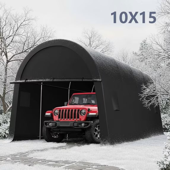 HOTEEL Carport Heavy Duty, Portable Garage Carport Canopy with All-Steel Metal Frame & Vents, Round Style Outdoor Storage Shed for Car, Truck, Boat, Patio Furniture Anti-Snow Waterproof