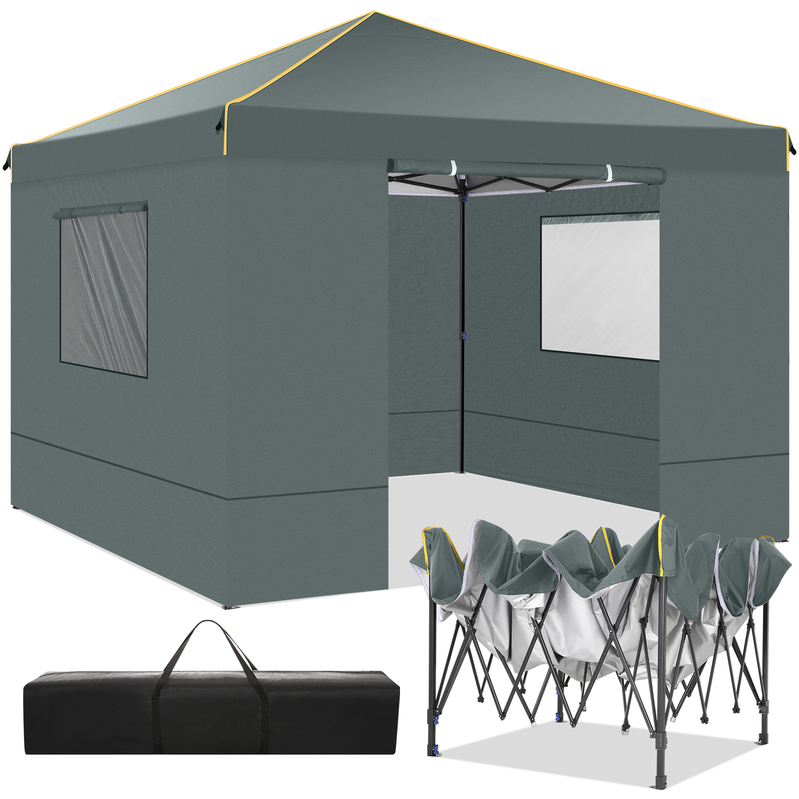 SANOPY 10' x 10' Pop up Canopy Tent with 4 Removable Sidewalls, Outdoor Patio Gazebo Tent with Handbag for Camping, Silver White