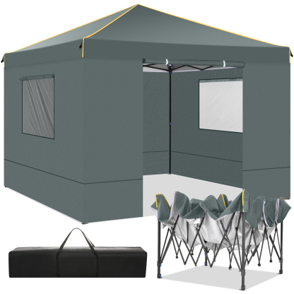 SANOPY 10' x 10' Pop up Canopy Tent with 4 Removable Sidewalls, Outdoor Patio Gazebo Tent with Handbag for Camping, Silver White