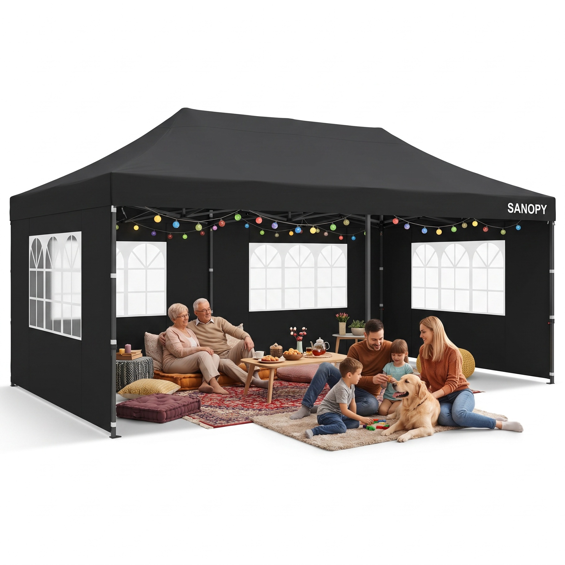 SANOPY 10' x 20' EZ Pop Up Canopy Tent Party Tent Outdoor Event Instant Tent Gazebo with 6 Removable Sidewalls and Carry Bag