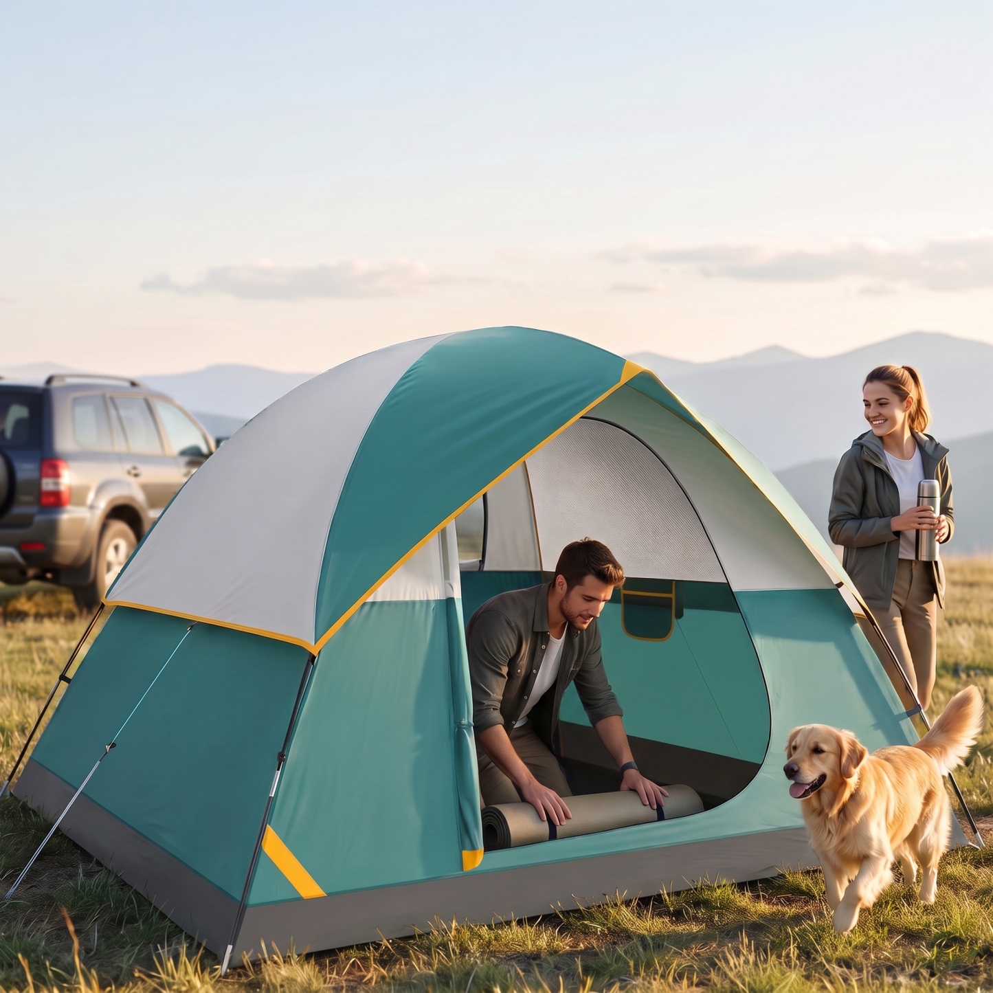 SANOPY 6-8 Person Camping Tent, Easy Instant Setup Cabin Tent with Mesh Windows, Waterproof Windproof Family Tent for Outdoor Camping Hiking, Portable with Carry Bag