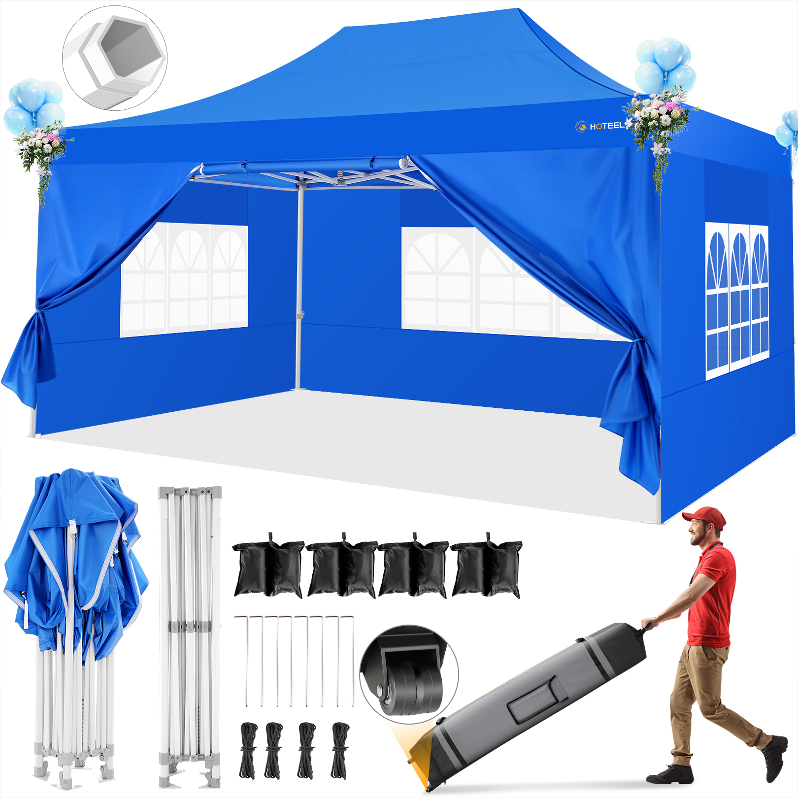 SANOPY 10x10 Heavy Duty Pop Up Canopy Tent with 4 Sidewalls, Commercial Instant Waterproof Canopy Tent, UV 50+ with Silver Coated, Upgraded Thickened Hexagonal Legs, White