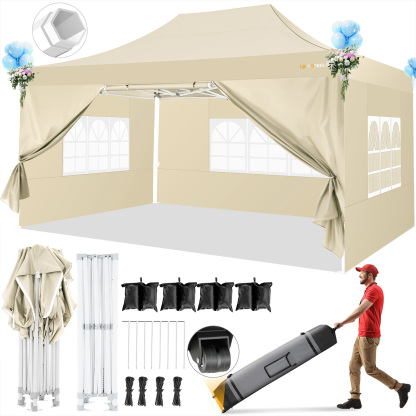 SANOPY 10x10 Heavy Duty Pop Up Canopy Tent with 4 Sidewalls, Commercial Instant Waterproof Canopy Tent, UV 50+ with Silver Coated, Upgraded Thickened Hexagonal Legs, White