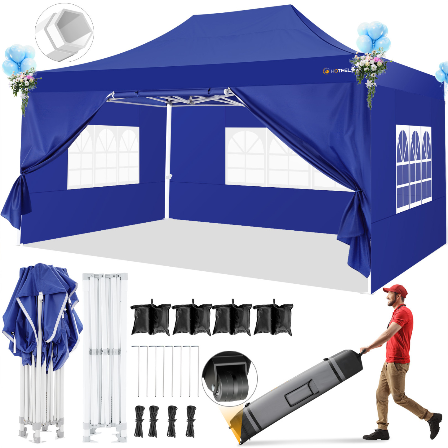 SANOPY 10x10 Heavy Duty Pop Up Canopy Tent with 4 Sidewalls, Commercial Instant Waterproof Canopy Tent, UV 50+ with Silver Coated, Upgraded Thickened Hexagonal Legs, White