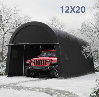 HOTEEL Carport Heavy Duty, Portable Garage Carport Canopy with All-Steel Metal Frame & Vents, Round Style Outdoor Storage Shed for Car, Truck, Boat, Patio Furniture Anti-Snow Waterproof