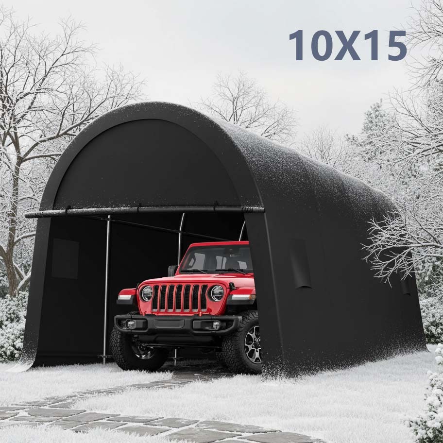 HOTEEL Carport Heavy Duty, Portable Garage Carport Canopy with All-Steel Metal Frame & Vents, Round Style Outdoor Storage Shed for Car, Truck, Boat, Patio Furniture Anti-Snow Waterproof
