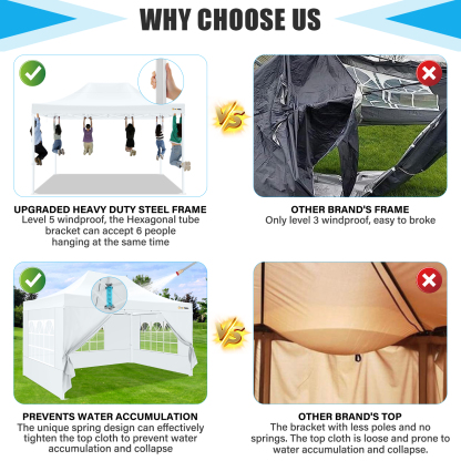 SANOPY 10' x 15' Heavy Duty Pop up Canopy, Instant Commercial Tent for Party with White Upgraded Hexagonal Bracket, Portable Gazebo with 4 Sangbags, Roller Bag, White