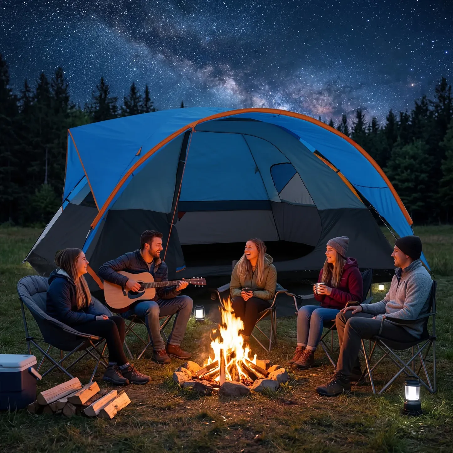 SANOPY 8-10 Person Instant Camping Tent with Removable Rainfly, Auto Setup Pop Up Tent for Family Outdoor /Hiking/Traveling with Carry Bag, Light Blue