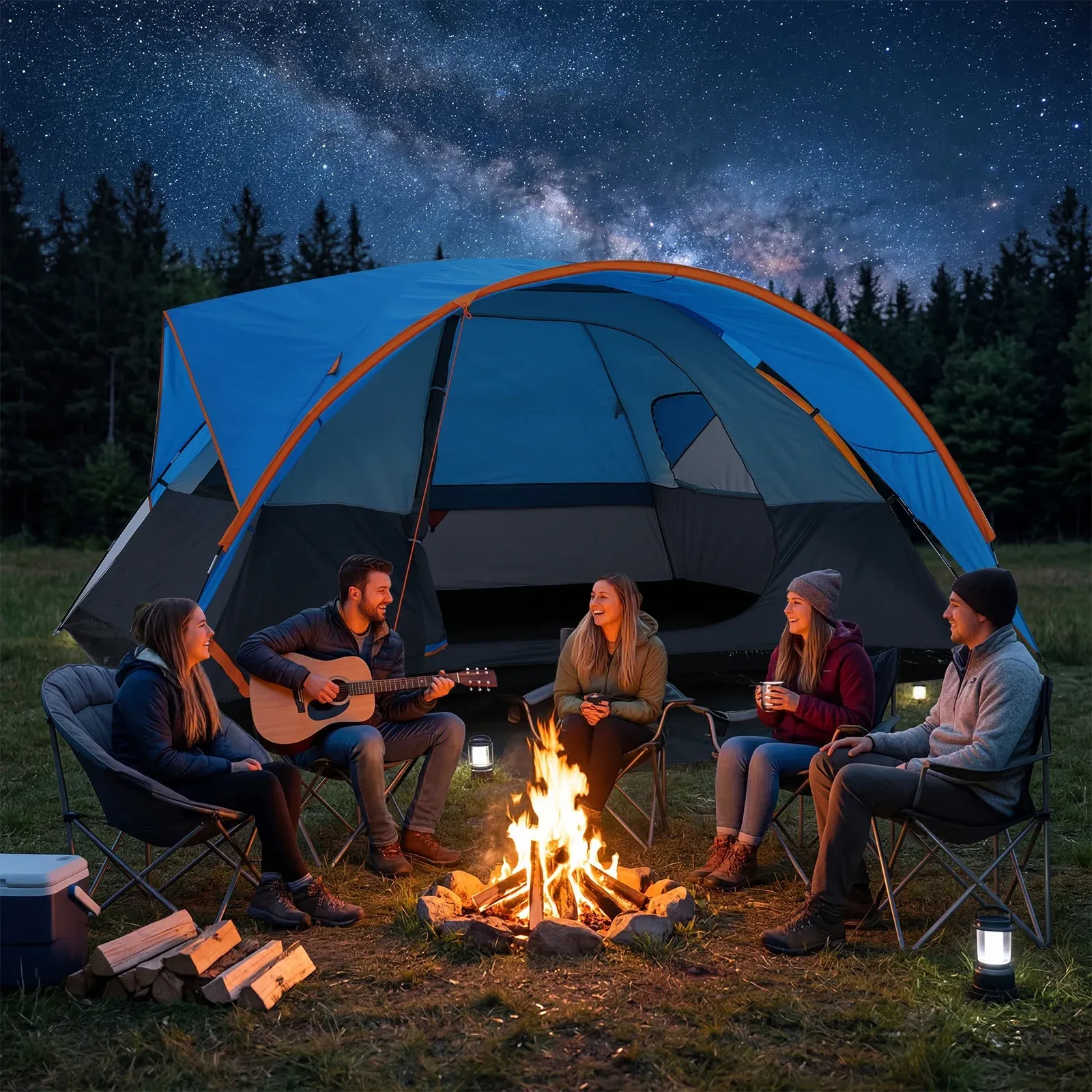 SANOPY 8-10 Person Instant Camping Tent with Removable Rainfly, Auto Setup Pop Up Tent for Family Outdoor /Hiking/Traveling with Carry Bag, Light Blue