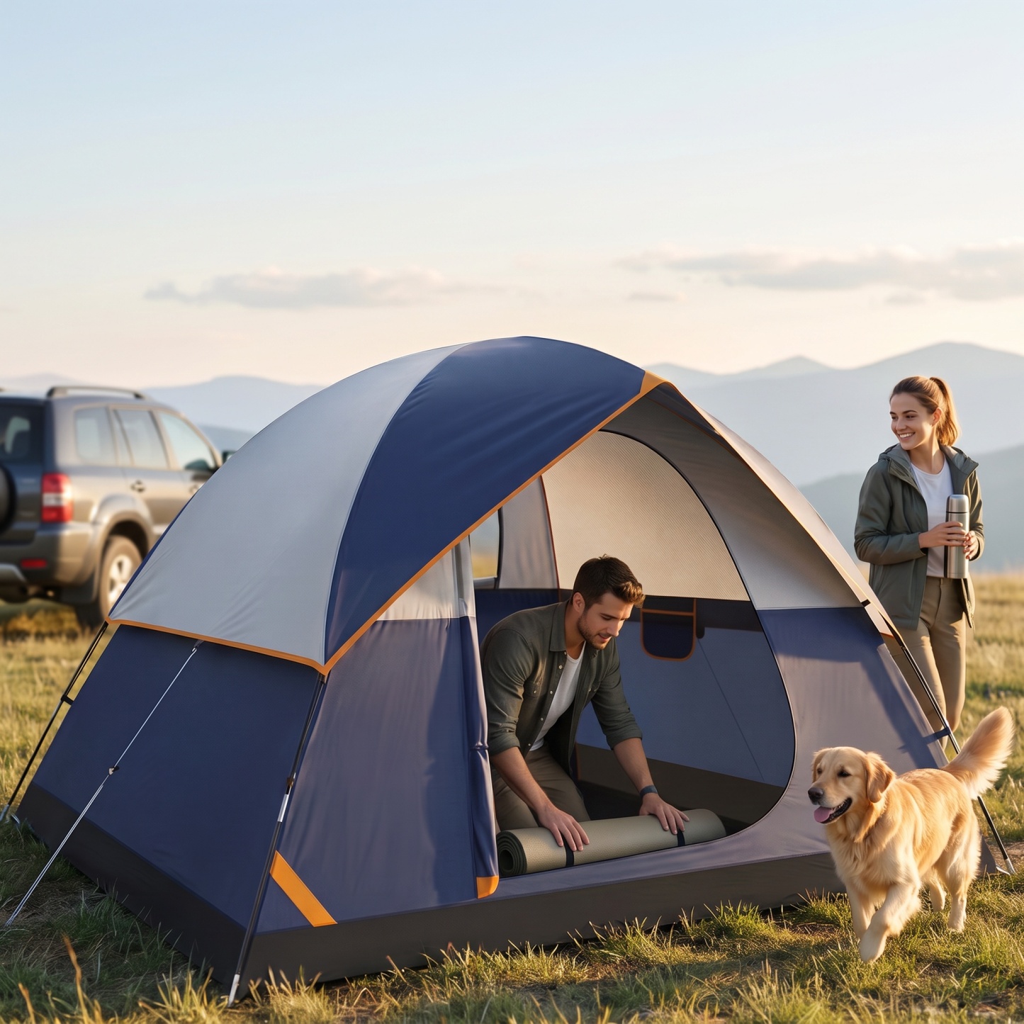 SANOPY 6-8 Person Camping Tent, Easy Instant Setup Cabin Tent with Mesh Windows, Waterproof Windproof Family Tent for Outdoor Camping Hiking, Portable with Carry Bag