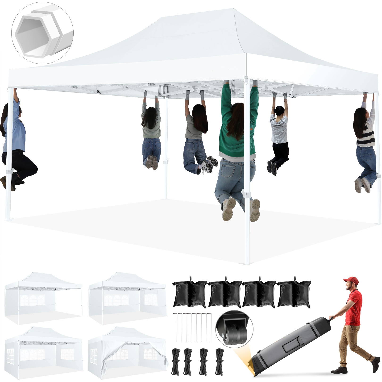 SANOPY 10x10 Heavy Duty Pop Up Canopy Tent with 4 Sidewalls, Commercial Instant Waterproof Canopy Tent, UV 50+ with Silver Coated, Upgraded Thickened Hexagonal Legs, White