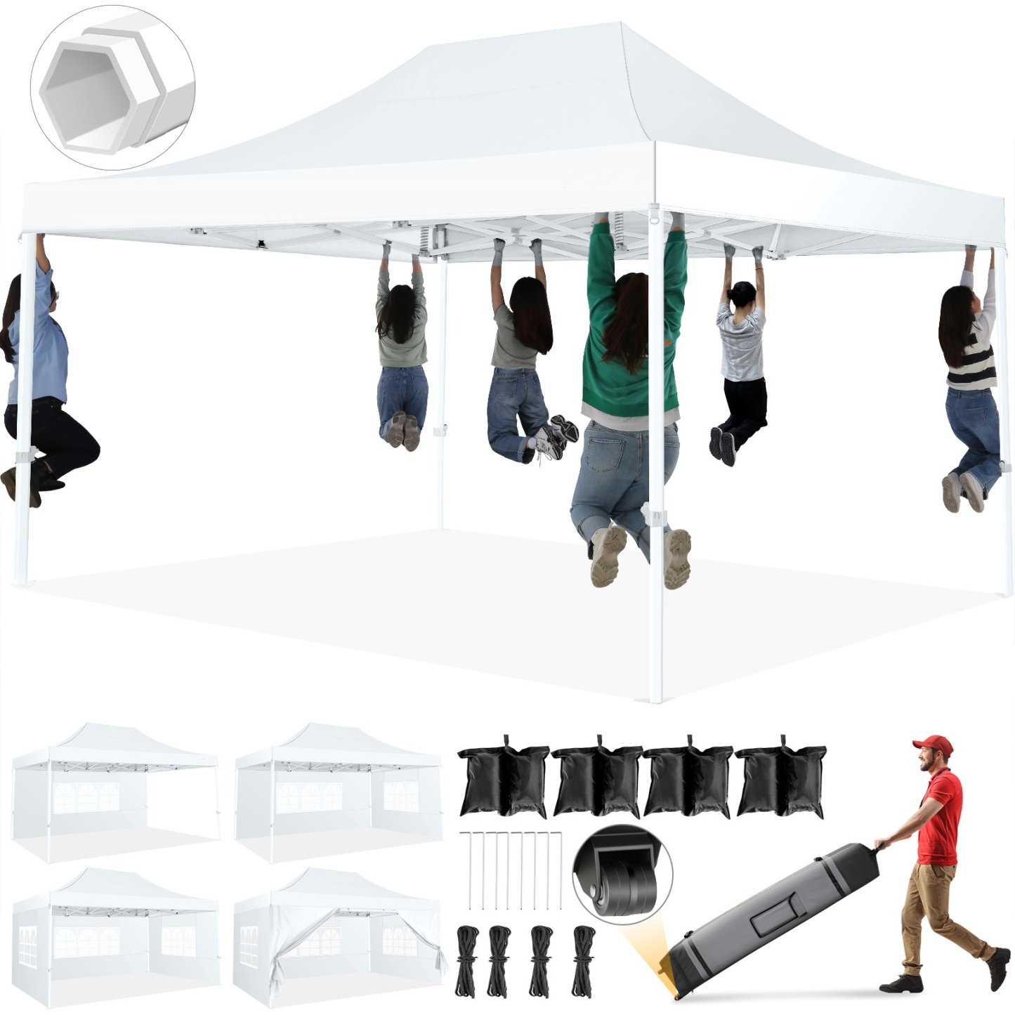 SANOPY 10x10 Heavy Duty Pop Up Canopy Tent with 4 Sidewalls, Commercial Instant Waterproof Canopy Tent, UV 50+ with Silver Coated, Upgraded Thickened Hexagonal Legs, White
