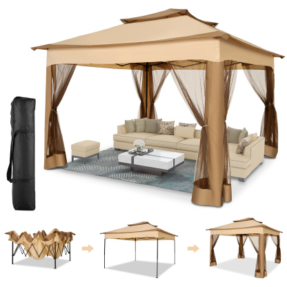 HOTEEL Outdoor Pop-up Gazebo Canopy with Mosquito Netting 2-Tiered Vented Top 3 Adjustable Height for Backyard, Garden, Lawn