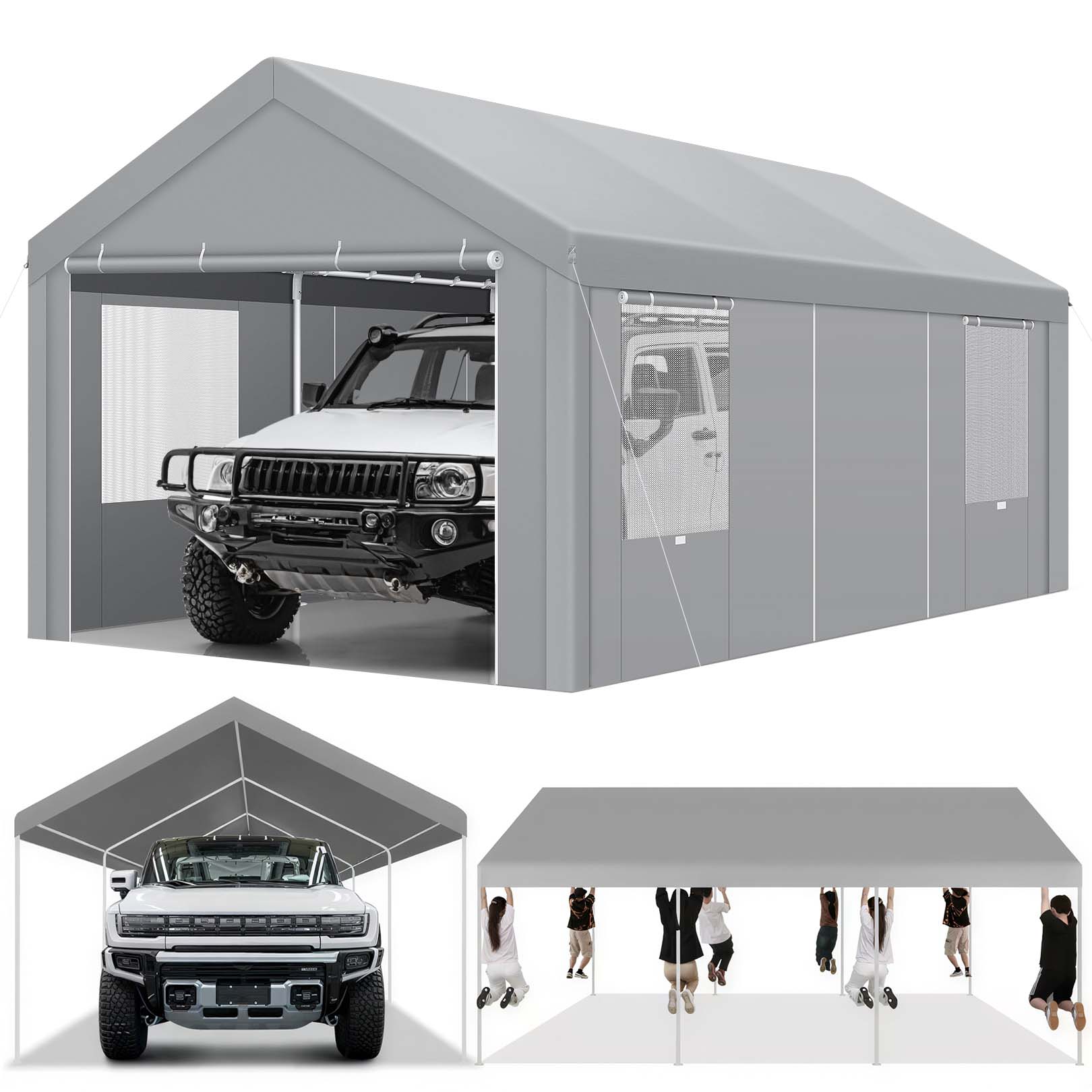 HOTEEL Carport Large Heavy Duty Car Canopy with Steel Frame, Portable Garage Wedding Tent Big Tents Carports Shelter, All-Season Tarp for Outdoor Party Birthday