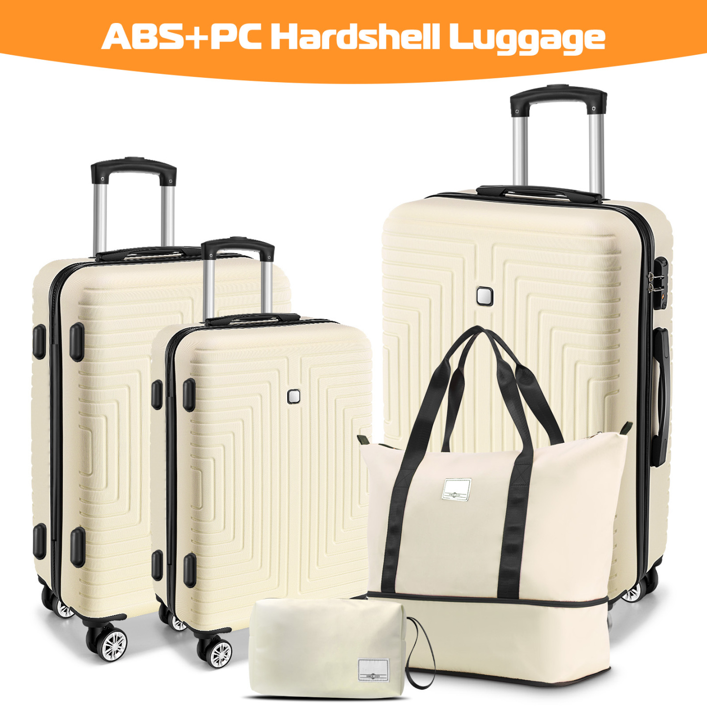 SANOPY 20" Carry-On Luggage Set, Hardside 3PCS Lightweight ABS+PC Suitcase Set with TSA Lock and Spinner Wheels, Beige