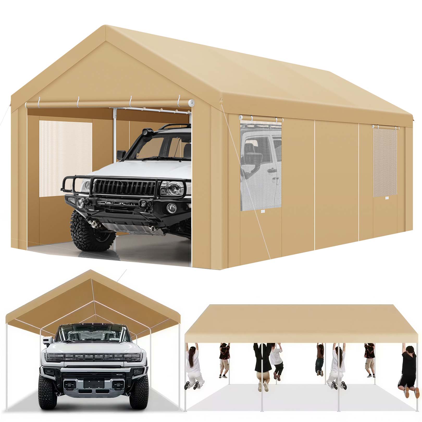 HOTEEL Carport Large Heavy Duty Car Canopy with Steel Frame, Portable Garage Wedding Tent Big Tents Carports Shelter, All-Season Tarp for Outdoor Party Birthday