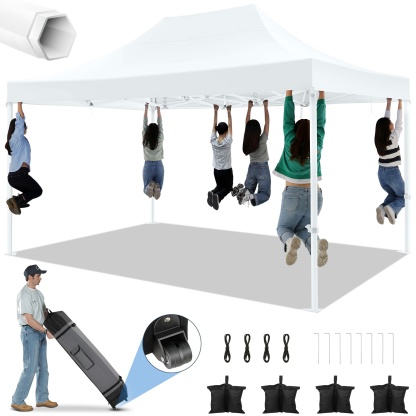 SANOPY 10' x 15' Heavy Duty Pop up Canopy, Instant Commercial Tent for Party with White Upgraded Hexagonal Bracket, Portable Gazebo with 4 Sangbags, Roller Bag, White