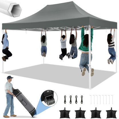 SANOPY 10' x 15' Heavy Duty Pop up Canopy, Instant Commercial Tent for Party with White Upgraded Hexagonal Bracket, Portable Gazebo with 4 Sangbags, Roller Bag, White