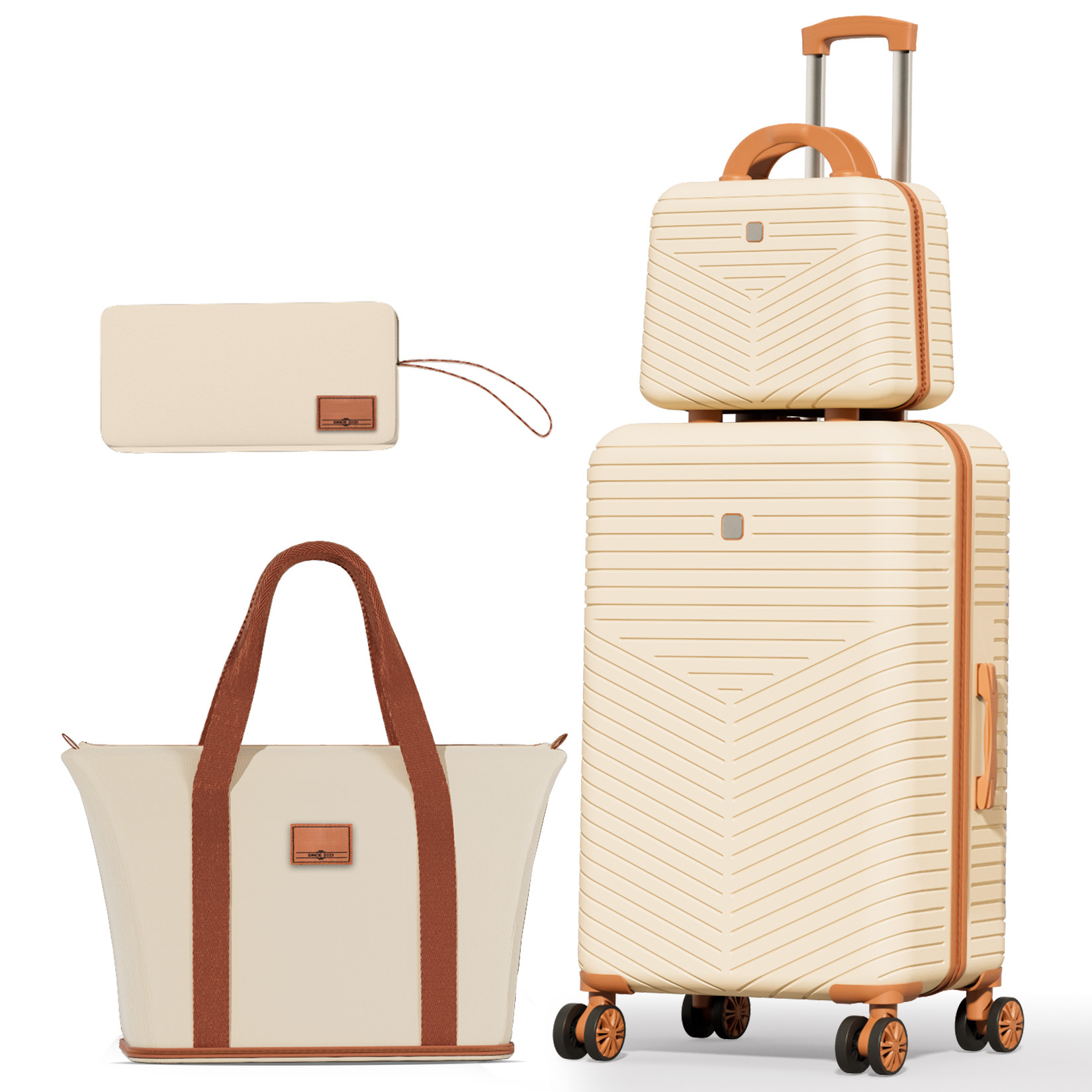 SANOPY 20" Carry-On Luggage Set, Hardside 3PCS Lightweight ABS+PC Suitcase Set with TSA Lock and Spinner Wheels, Beige