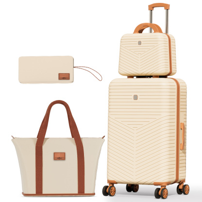 SANOPY 20" Carry-On Luggage Set, Hardside 3PCS Lightweight ABS+PC Suitcase Set with TSA Lock and Spinner Wheels, Beige