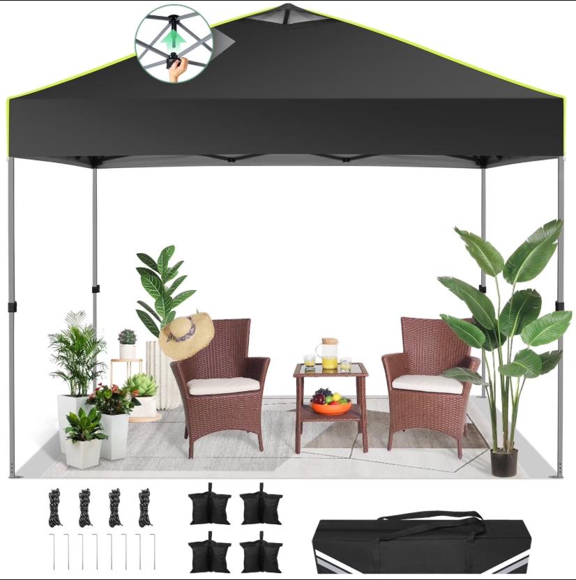 Hoteel Canopy 10x10 Pop Up Canopy Tent 1-Button Push Easy up Outdoor Canopy Instant Portable Commercial Shelter Waterproof UPF50+ Gazebo with Reflective Strip, Air Vent & 4 Sandbags