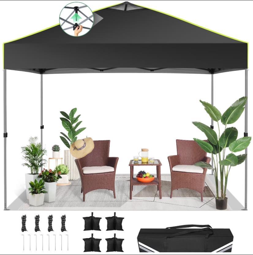 Hoteel Canopy 10x10 Pop Up Canopy Tent 1-Button Push Easy up Outdoor Canopy Instant Portable Commercial Shelter Waterproof UPF50+ Gazebo with Reflective Strip, Air Vent & 4 Sandbags