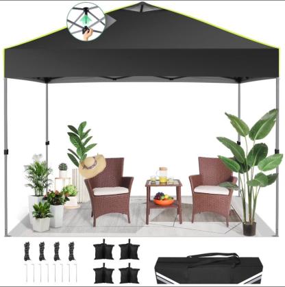Hoteel Canopy 10x10 Pop Up Canopy Tent 1-Button Push Easy up Outdoor Canopy Instant Portable Commercial Shelter Waterproof UPF50+ Gazebo with Reflective Strip, Air Vent & 4 Sandbags
