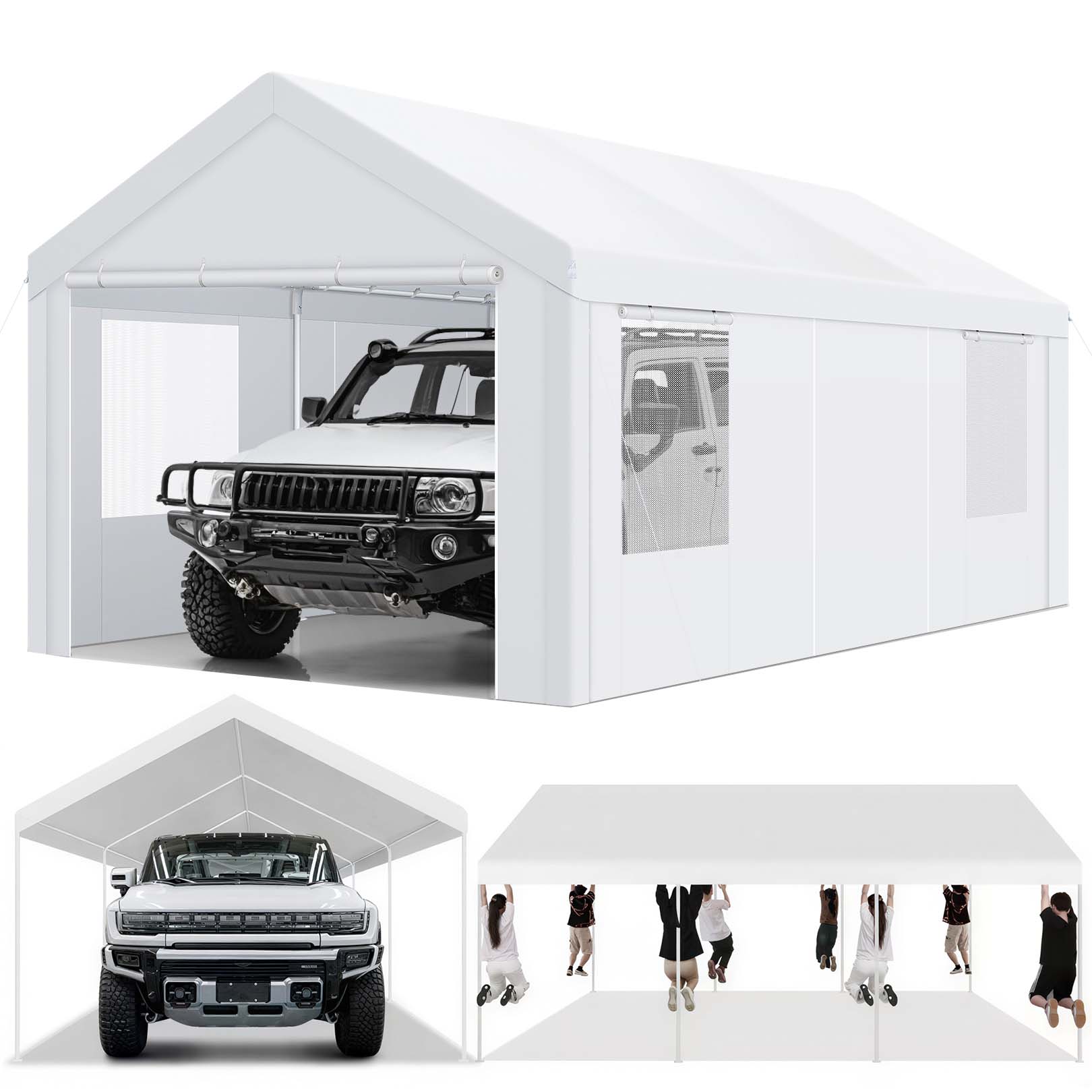 HOTEEL Carport Large Heavy Duty Car Canopy with Steel Frame, Portable Garage Wedding Tent Big Tents Carports Shelter, All-Season Tarp for Outdoor Party Birthday
