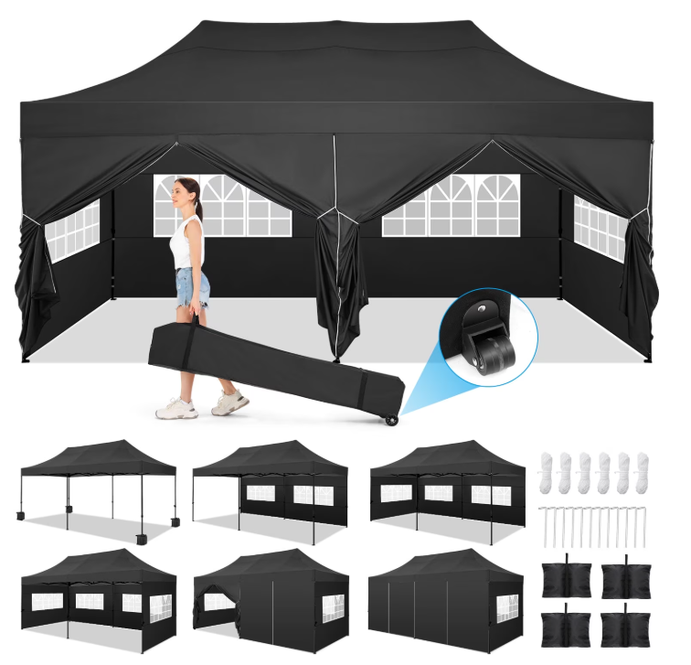 HOTEEL 10x15 Pop up Canopy Tent Heavy Duty with 4 Sidewalls, Thicken Frame Commercial Outdoor Tents for Parties All Season Wind & Easy Up Gazebo with Portable Bag