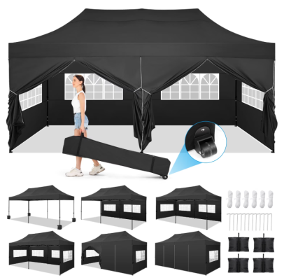 HOTEEL 10x15 Pop up Canopy Tent Heavy Duty with 4 Sidewalls, Thicken Frame Commercial Outdoor Tents for Parties All Season Wind & Easy Up Gazebo with Portable Bag