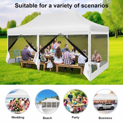 SANOPY 10x20 FT Heavy Duty Pop up Canopy Tent with 4 Mosquito Netting Sidewalls, Quick Setup Outdoor Gazebo Shelter for Parties, Backyard Events, Camping & Beach with Carry Bag, White