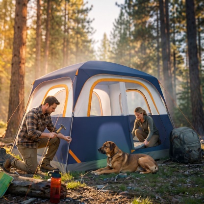 SANOPY 6-8 Person Camping Tent, Easy Instant Setup Cabin Tent with Mesh Windows, Waterproof Windproof Family Tent for Outdoor Camping Hiking, Portable with Carry Bag