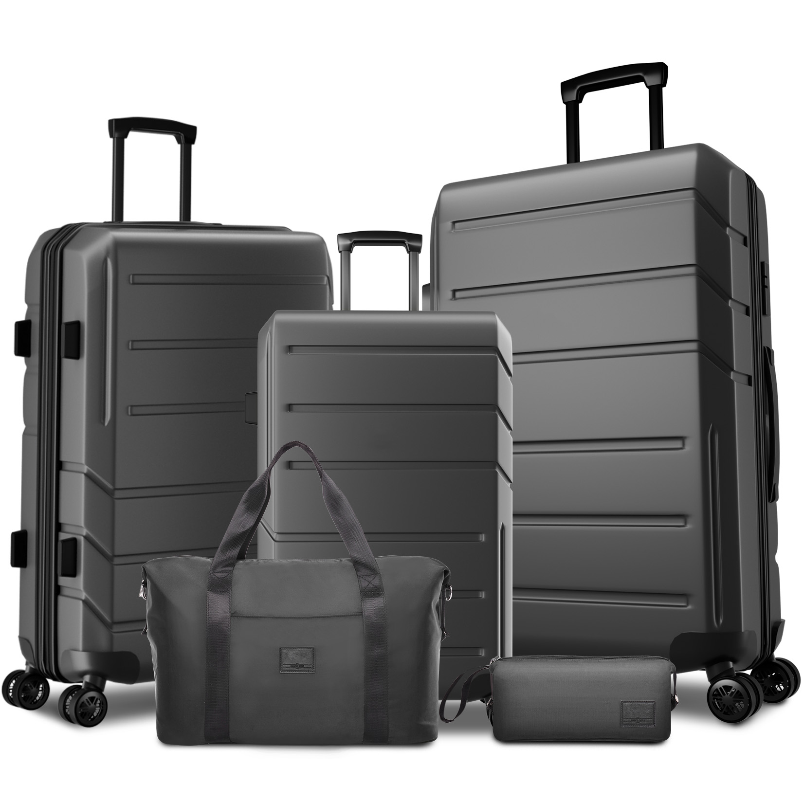 SANOPY 3-Piece Carry On Luggage Set, Hardside Suitcase Set with TSA Lock Spinner Wheels, Black