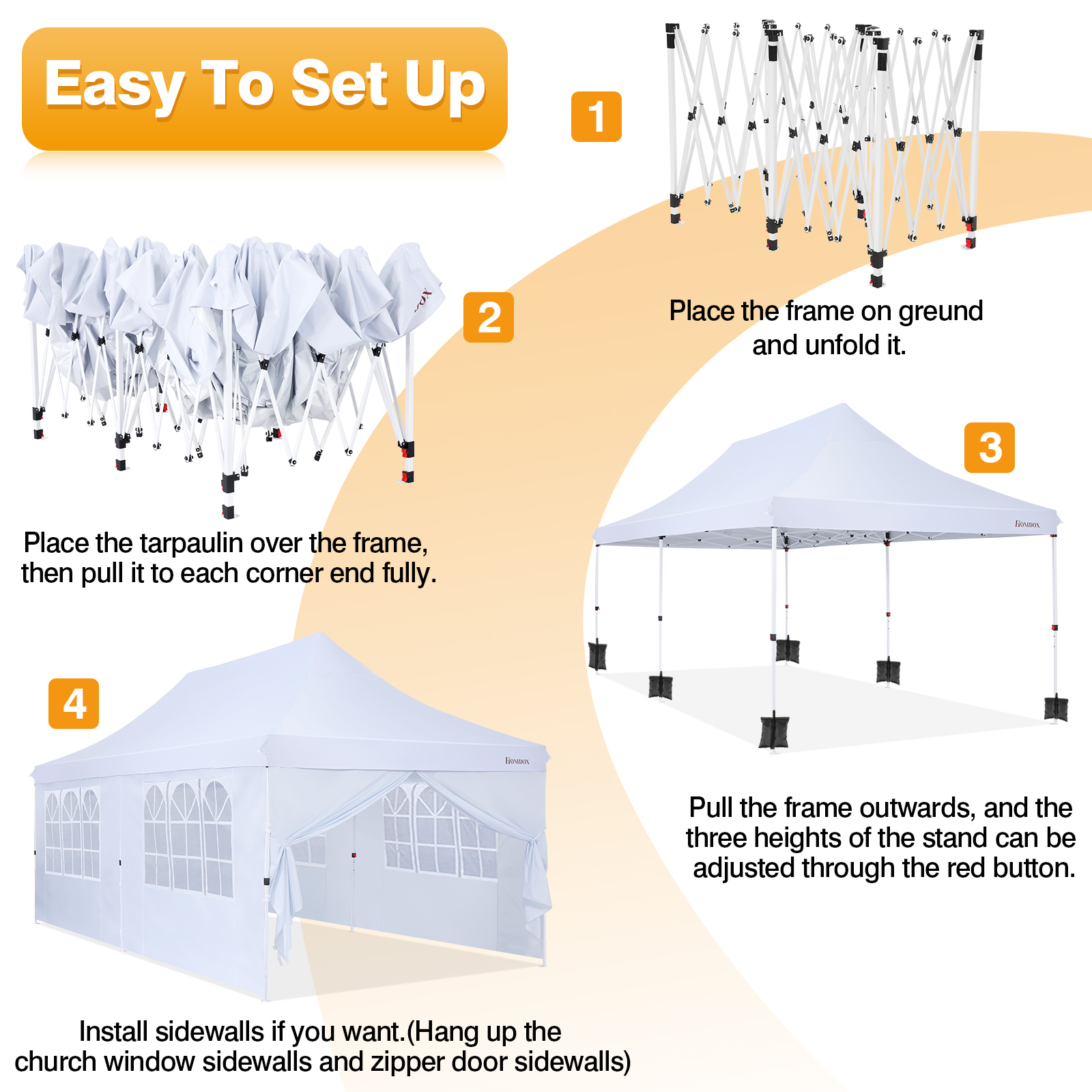 SANOPY 10'x20' Ez Pop up Canopy Party Tent with 6 Sidewalls, Waterproof and Sun Shelter Patio Gazebo All Season for Market with Carry Bag, Gray