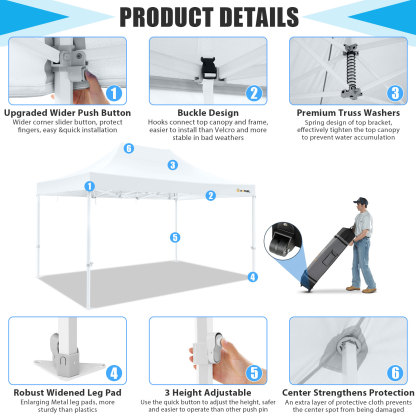 SANOPY 10' x 15' Heavy Duty Pop up Canopy, Instant Commercial Tent for Party with White Upgraded Hexagonal Bracket, Portable Gazebo with 4 Sangbags, Roller Bag, White